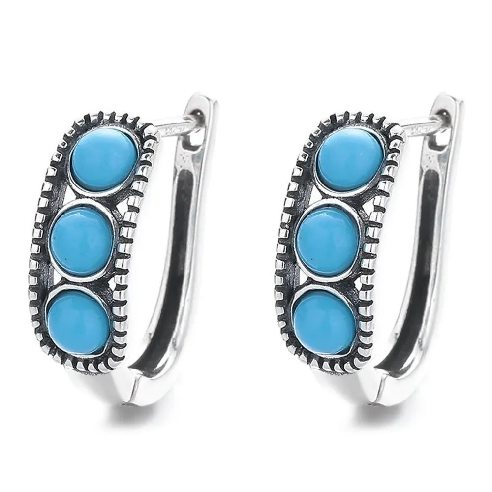 Silver and Blue Hoop Earrings S1009